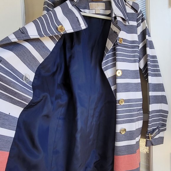 Michael Kors Stripes Double Breasted Women Trench Coat Size Medium - Picture 10 of 13